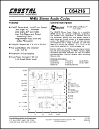 CS4216-KL datasheet: 16-bit multimedia audio codec CS4216-KL