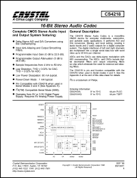 CS4218-KQ datasheet: 16-bit multimedia audio codec CS4218-KQ