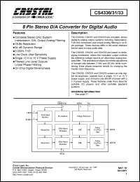 CS4330 datasheet: 8 pin stereo D/A converter for digital audio CS4330