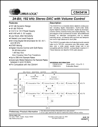 CDB4341A datasheet: 24-bit, 192kHz stereo DAC wit volume control CDB4341A