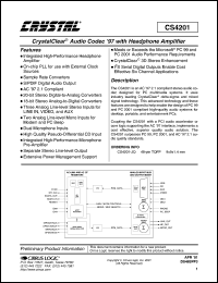 CS4201 datasheet: Crystal Clear audio codec 97 with headphone amplifier CS4201