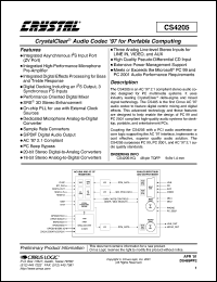 CS4205-KQ datasheet: Audio codec 97 for portable computing CS4205-KQ