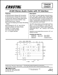 CDB4221 datasheet: 24-bit stereo audio codec with 3V interface CDB4221