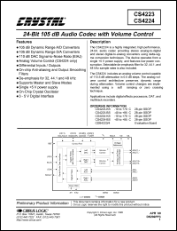 CDB4223 datasheet: 24-bit 105dB audio codec with volume control CDB4223