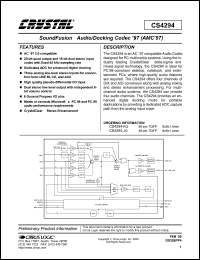 CS4294-JQ datasheet: SoundFusion audio/docking codec 97 (AMC 97) CS4294-JQ