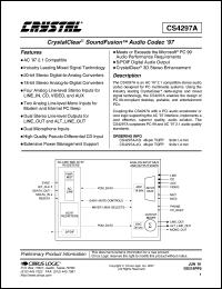 CS4297A-JQ datasheet: CrystalClear soundFusion audio codec 97 (AMC 97) CS4297A-JQ