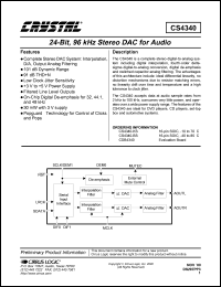 CS4340-KS datasheet: 24-bit, 96 kHz stereo DAC for audio CS4340-KS
