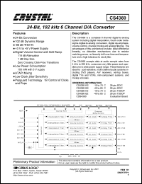 CDB4360 datasheet: 24-bit, 192 kHz 6 channel D/A converter CDB4360
