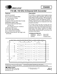 CS4383-BQ datasheet: 114dB, 192 kHz 8 channel D/A converter CS4383-BQ
