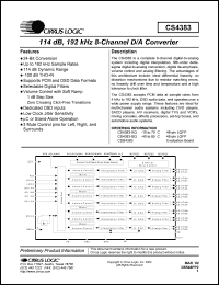 CS4383-KQ datasheet: 114dB, 192 kHz 8 channel D/A converter CS4383-KQ