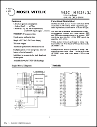 V62C1161024LL-85T datasheet: Ultra low power 64K x 16 CMOS SRAM V62C1161024LL-85T