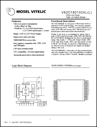 V62C1801024L-70V datasheet: 128K x 8 CMOS SRAM V62C1801024L-70V