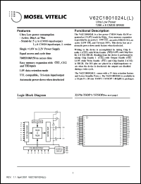 V62C1801024LL-100V datasheet: 128K x 8 CMOS SRAM V62C1801024LL-100V