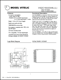 V62C1802048L-150V datasheet: Ultra low power 256K x 8 CMOS SRAM V62C1802048L-150V