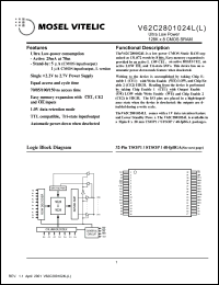 V62C2801024LL-70T datasheet: Ultra low power 128K x 8 CMOS static RAM V62C2801024LL-70T