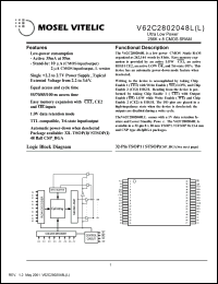 V62C2802048LL-55T datasheet: Ultra low power 256K x 8 CMOS static RAM V62C2802048LL-55T