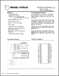 V62C3162048L-45T datasheet: Ultra low power 128K x 16 CMOS static RAM V62C3162048L-45T