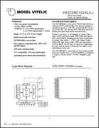 V62C3801024LL-70T datasheet: Ultra low power 128K x 8 CMOS static RAM V62C3801024LL-70T