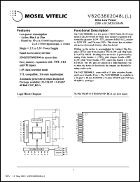 V62C3802048LL-35V datasheet: Ultra low power 256K x 8 CMOS static RAM V62C3802048LL-35V