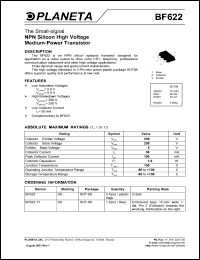 BF622-T1 datasheet: NPN silicon high voltage medium-power transistor. BF622-T1