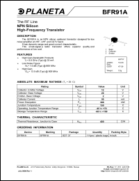 BFR91A datasheet: NPN silicon high-frequency transistor. BFR91A
