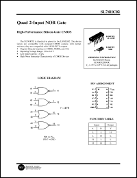 SL74HC02N datasheet: Quad 2-input NOR gate. High-performance silicon-gate CMOS. SL74HC02N