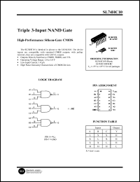 SL74HC10D datasheet: Triple 2-input NAND gate.  High-performance silicon-gate CMOS. SL74HC10D