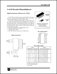 SL74HC138N datasheet: 1-of-8 decoder/demultiplexer. High-performance silicon-gate CMOS. SL74HC138N