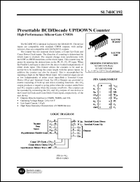 SL74HC192N datasheet: Presettable BCD/decade UP/DOWN counter. High-performance silicon-gate CMOS. SL74HC192N