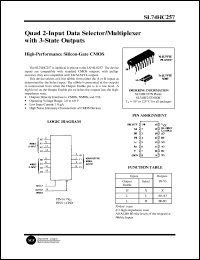SL74HC257D datasheet: Quad 2-input data selector/multiplexer with 3-state outputs. High-performance silicon-gate CMOS. SL74HC257D