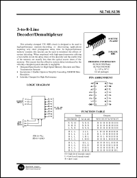 SL74LS138D datasheet: 3-to-8-line decoder/demultiplexer. SL74LS138D