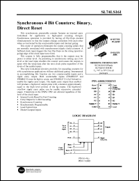 SL74LS161D datasheet: Synchronous 4 bit counter; binary, direct reset. SL74LS161D