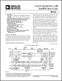 AD1846JP datasheet: Low cost parallel-port 16-Bit soundport stereo codec AD1846JP