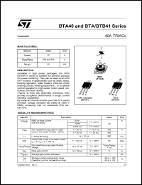 BTA41-800B datasheet: Standard triac, 40Ampere, 800V BTA41-800B