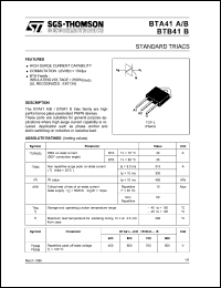 BTA41-400B datasheet: Standard triac, 40Ampere, 400V BTA41-400B
