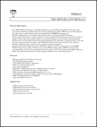 TP8452CP datasheet: PS/2 mouse controller TP8452CP