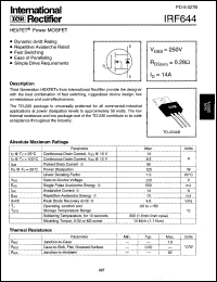 IRF644 datasheet: Power MOSFET, 250V, 14A IRF644