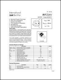 IRFZ24V datasheet: Power MOSFET, 60V, 17A IRFZ24V