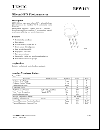 BPW14NB datasheet: Silicon NPN phototransistor for detector in electronic control and drive circuits applications BPW14NB