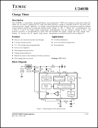 U2403B datasheet: Charge timer for cordless telephones and low-cost battery-charge timer U2403B