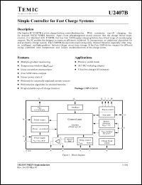 U2407B datasheet: Simple controller for fast charge systems U2407B