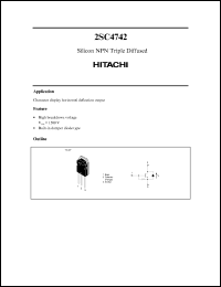 2SC4742 datasheet: NPN transistor for  character display horizontal deflection output application, 1500V, 6A 2SC4742