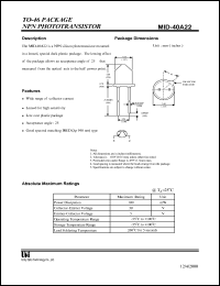 MID-40A22 datasheet: T-40 package NPN phototransistor MID-40A22