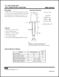 MID-52H22 datasheet: T-1 3/4 package NPN phototransistor MID-52H22