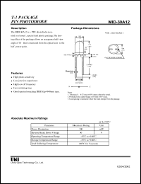 MID-30A12 datasheet: T-1 package PIN photodiode MID-30A12