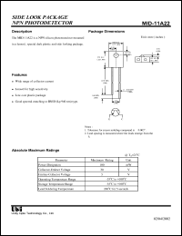 MID-11A22 datasheet: Side look package PIN photodetector MID-11A22