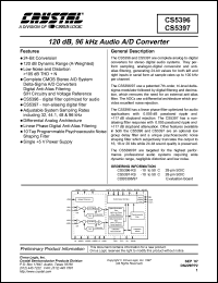 CS5397-KS datasheet: 120dB, 96kHz audio A/D coverter CS5397-KS