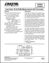 CS5501-SD datasheet: low-cost, 16 & 20-bit measurement A/D conveter CS5501-SD