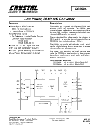 CS5504-BP datasheet: Low-power, 20-bit A/D conveter CS5504-BP