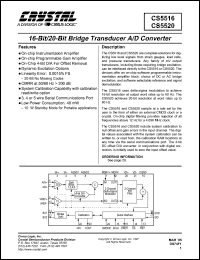 CS5516-AS datasheet: 16/20-bit bridge transducer A/D conveter CS5516-AS